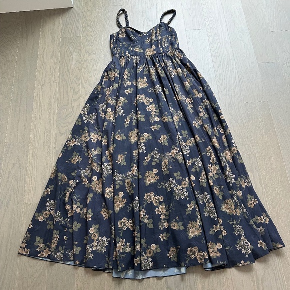 HUTCH Linny Navy Blue Floral Maxi Dress Bustier Gown Braided Strap - Size 8 - Picture 2 of 10